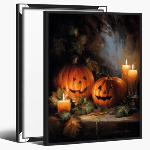 Vintage Halloween Jack-o’-Lantern Wall Art – Pumpkin and Candle Still