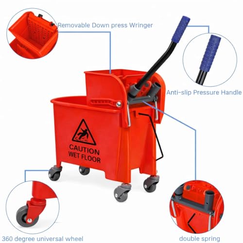 Image of Mini Mop Bucket Wringer Trolley (20 LTR, Red) ABS Plastic Material with Check Duster Cloth Free (GIVE Order Maximum 2 Qty WE Cant DISPETCH More Than 2 Qty