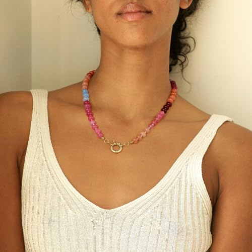 KELORIS PATH Beaded Gemstone Necklaces for Women, Boho Colorful Bead Choker Necklace, Natural Stone Handmade Summer Jewelry for Beach4
