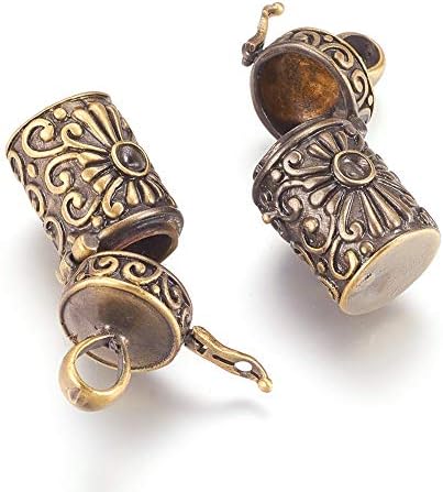 KISSITTY 10pcs Brass Prayer Box Pendants Antique Bronze Hollow Cage Charms Column Locket Box with Flower for Necklaces Jewelry Making, 27.5x15x13mm image 5