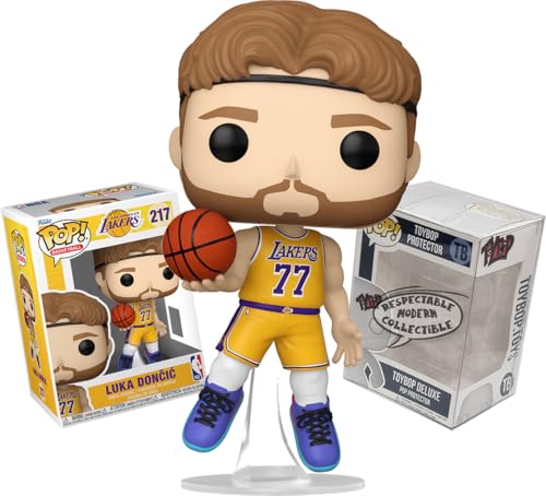 Image of Funko Lakers Luka Doncic 2025 Icon Edition Uniform on Stand with Ball + ToyBop Protector: NBA Basketball Pop! Sports Vinyl Figure (Bundled with Pro-Deluxe Pop Protector Collector Case Box Gift Set)