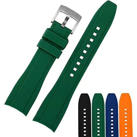 Strapseeker Top Grade Silicone Curved Lug End Dexter Watch Strap- For Men & Women Wristwatch Waterproof Band Replacement- Perfect for Sports, Diving, & Orange- Sizes: 20mm 22mm (Green, 20mm) Cover