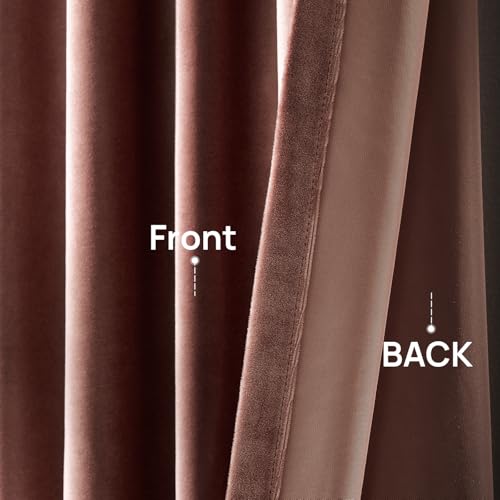 Image of Elegant Dusty Pink Velvet Curtains 90 inches for Living Room,Luxury 2 Panels Room Darkening Rod Pocket Back Tab Curtain Thermal Insulated Heavy Soundproof Noice Reducing Window Drapes for Bedroom
