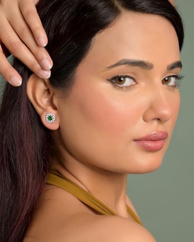 Image of CLARA 925 Sterling Silver Stud Earrings | Platinum Plated | Daily Wear |Gift for Women and Girls