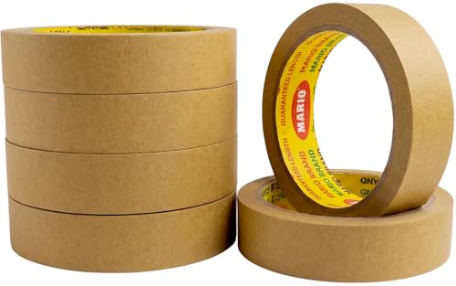 Image of Mario Brown Masking Tape - 20 Meter Length, 24mm Width - Surface Protection Tape for Paint, Decoration & Automotive Use - Pack of 6 Rolls