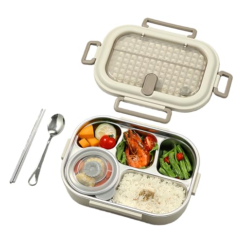 Microwave Safe Lunch Box – Stainless Steel Meal Bowl, Heated Food Container with Spoon | Eco-Friendly Metal Tiffin Carrier | Durable BentoFor School Camping Trip Soup Snacks Sandwiches Vegetables