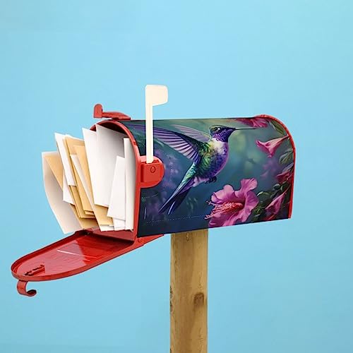 Image of Dujiea Hummingbirds Fuchsia Flowers Mailbox Wrap, Waterproof Magnetic Post Box Cover - Standard Size 21 inch L x 18 inch W - Garden Yard Outside Farmhouse Home Decor