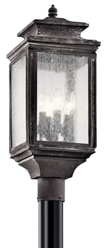 Kichler Wiscombe Park 23.25" 4 Light Outdoor Post Light with Clear Seeded Glass in Weathered Zinc