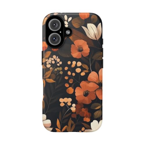 Coque rigide mate motif floral d'automne pour iPhone 16 marron chic