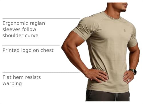 Image of Short Sleeve Crew Neck Classic Wicking Breathable Fitness Muscle Athletic T Shirts Men (US, Alpha, 3X-Large, Regular, Khaki)