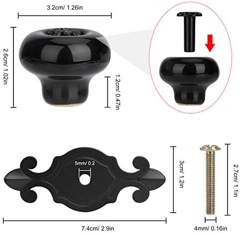 MengH-SHOP Cabinet Knob Round Door Knobs Vintage Ceramic Pull Handle with Screws for Cabinet Wardrobe Drawer Cupboard 6 Pcs Black