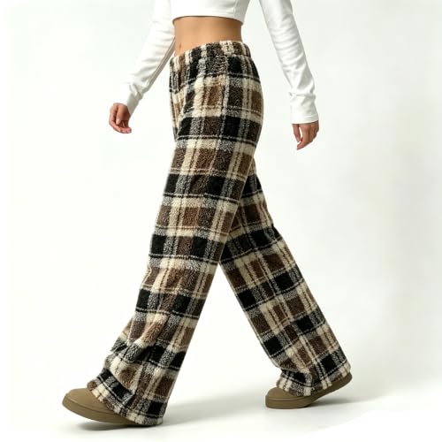 Womens Fuzzy Pajama Pants Elastic Waist Wide Leg Winter Warm Leopard Pants - image 3