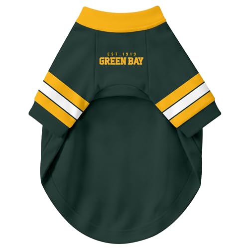 Image of Green Bay Dog Clothes Jersey Style Personalized Pet T Shirt with Custom Name Number for Small Medium Large Dogs
