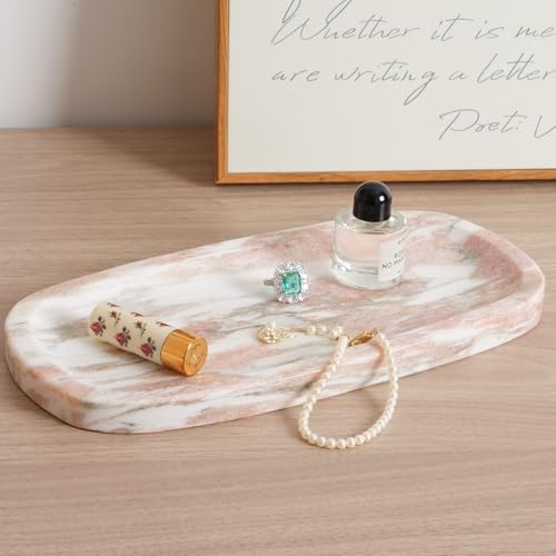 Image of Koville Natural Marble Tray for Bathroom Countertop, Vanity Tray for Decor, Marble Bathroom Trays Stone Storage Trays for Perfume, Jewelry, Candles, Decorative Tray for Dresser Organizer(Norway Red)