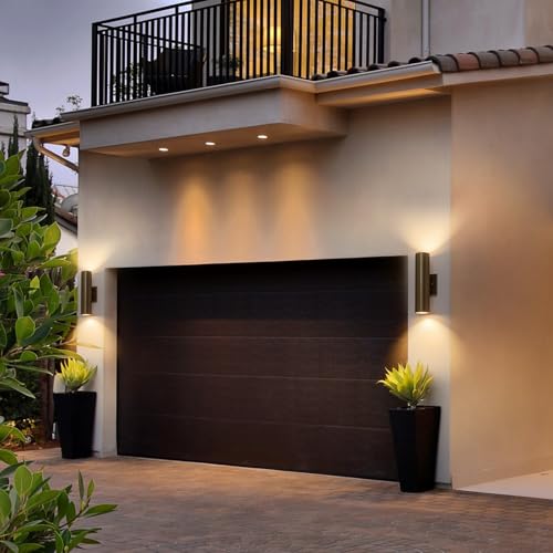Image of Modern Outdoor Wall Light 11.8 inch Integrated LED Cylinder Up and Down Outdoor Lights, 2-Light Exterior Lighting Fixtures for House Patio Front Porch Garage