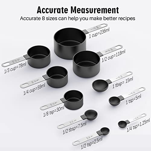 Panderhecop Measuring Cups And Spoons Set, 10 Piece Stackable Stainless Steel Handle Accurate Tablespoon For Measuring Dry And Liquid Ingredients Small Teaspoon With Plastic Head (10, Black) #TOP1