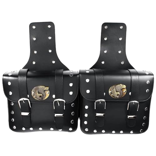 Alforjas para motocicleta de cuero PU negro, 13x11x4 in