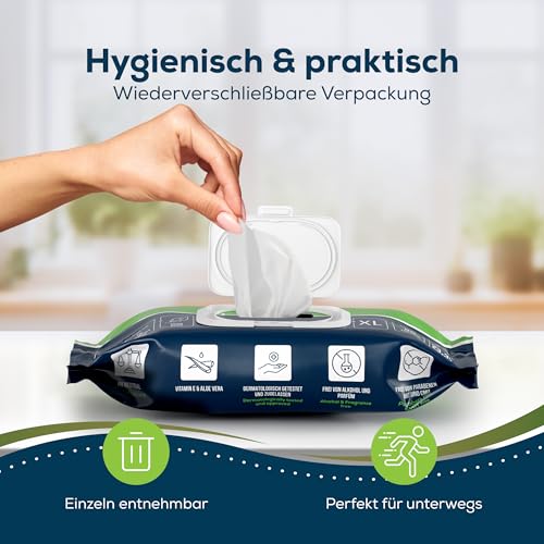 Sensalou Feuchttücher Für Erwachsene XXL 80 Stück – Extra Große 23x33 cm Reinigungstücher Mit Aloe Vera & Vitamin E – Sanft, Hautfreundlich, Reißfest & pH-neutral – Ohne Alkohol & Parfüm