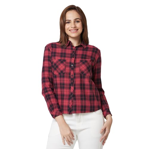 Image of Spykar Women's Cotton Regular Fit Indigo Shirts
