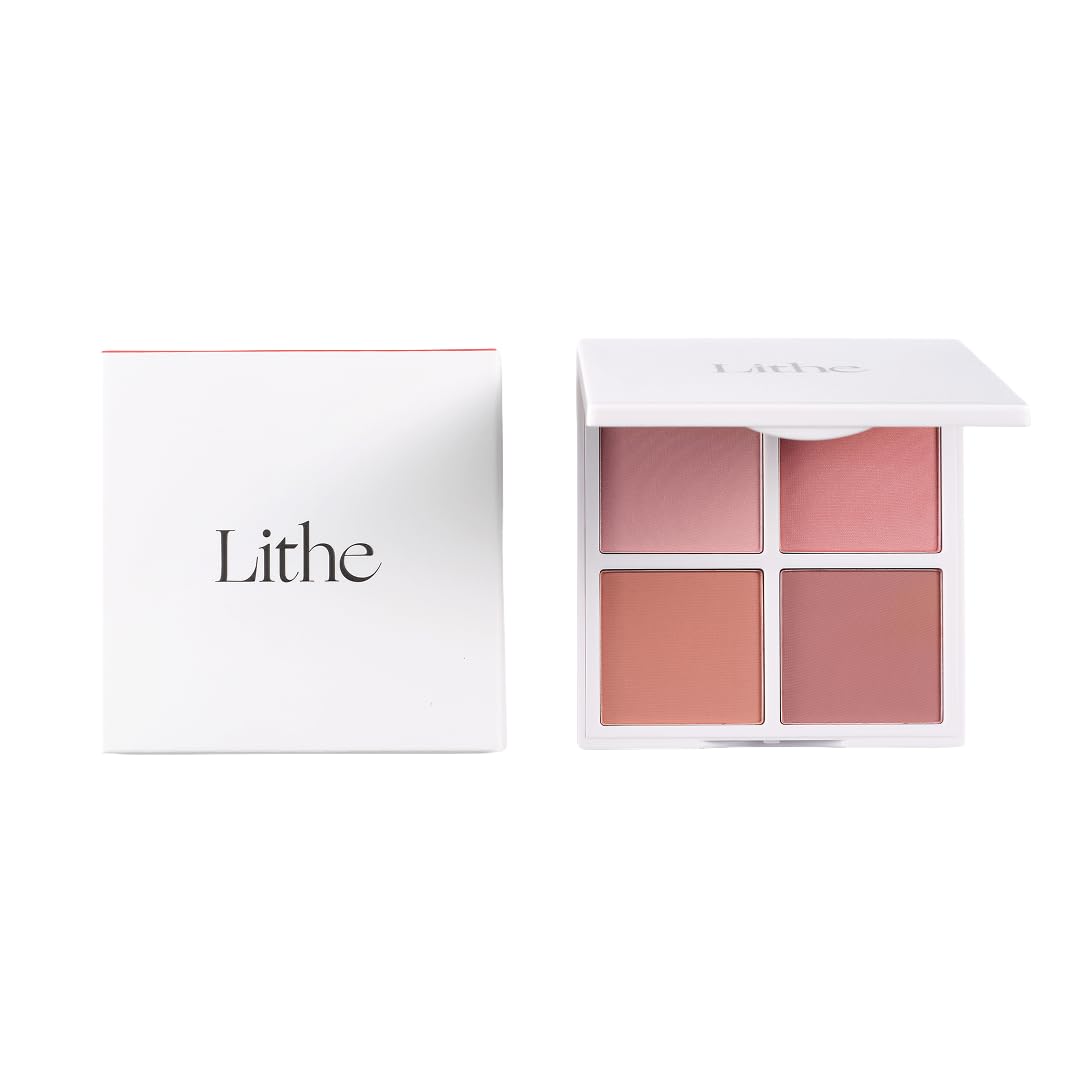 LITHE BEAUTY 4-Shade Sunset Blush Palette, Pink Tones for Natural Flush, Silky Blendable Powder, Clean Vegan Formula, Travel-Friendly, Compact