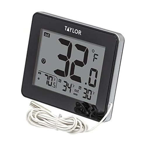 Taylor Wired Digital Indoor Outdoor Thermometer with LED Display, Wired Probe Sensor for Home, Greenhouse, Nursery, and Indoor Use, White Housing