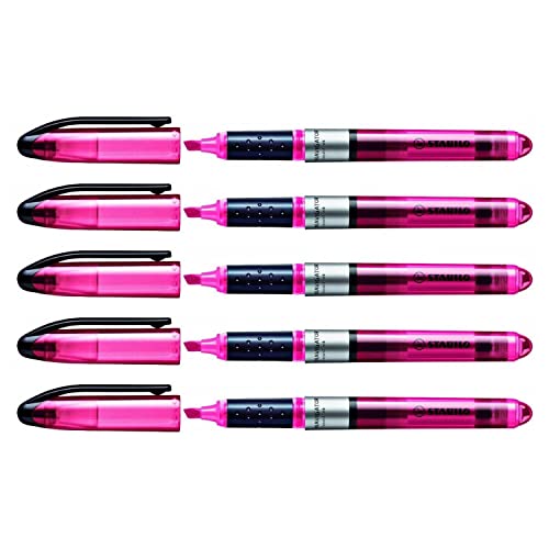 STABILO NAVIGATOR - Set di 5 evidenziatori con punta smussata, 1 – 4 mm, colore: Rosa brillante