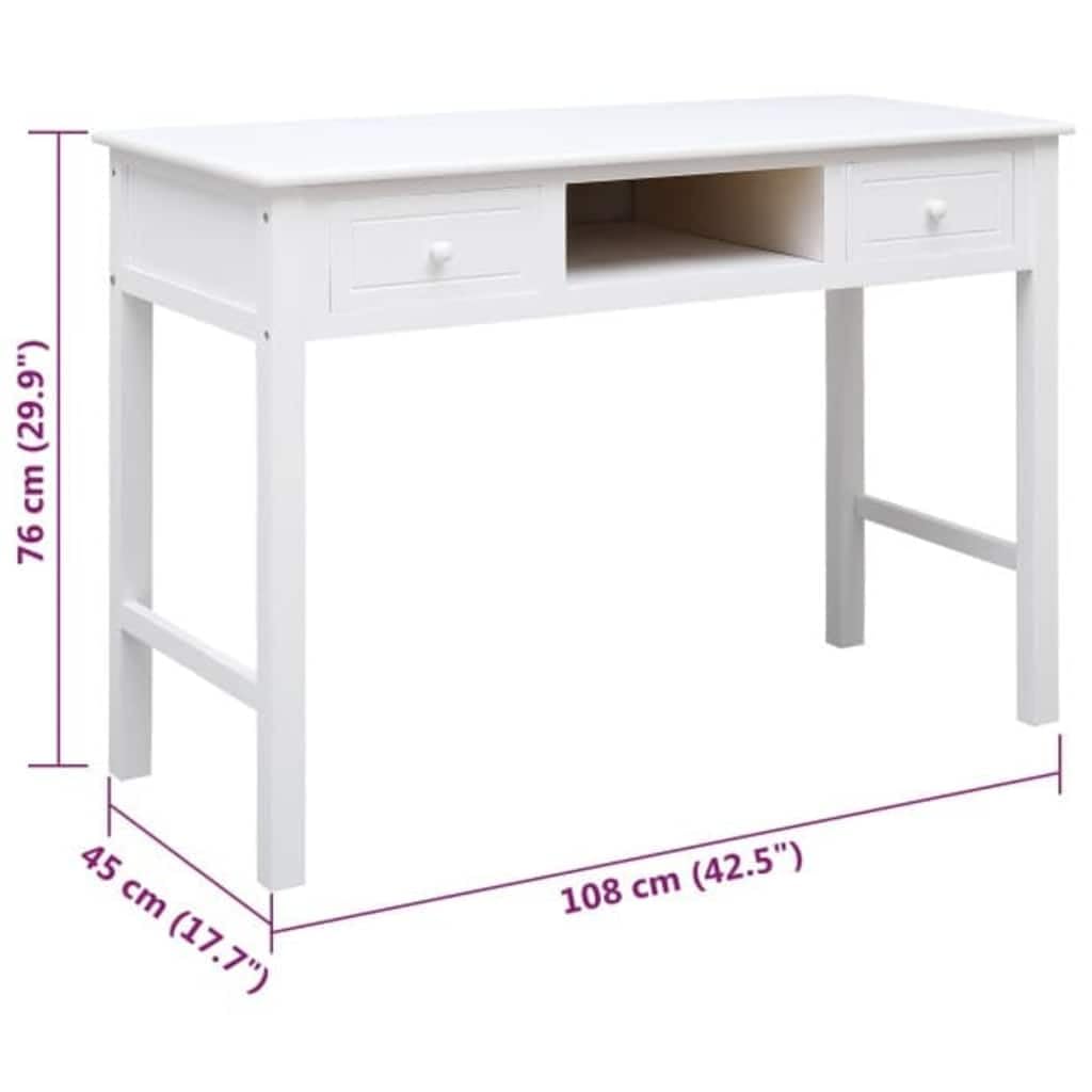 Biurko 108x45x76 cm lite drewno paulownia białe
