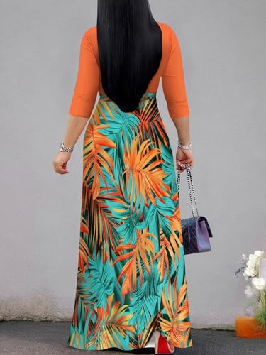 Image of Plus Size Maxi Dress for Women V Neck Flowy Dresses with Pockets for Wedding Guest Church