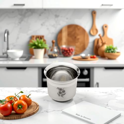 Image of Expresso Stainless Steel Deep Water Gunj - Flat Bottom Milk Pot and Tope, Cooking Pot, Patila, Bhagona, Tapeli Heavy Gauge Boiling Vessel Dekchi for Home and Kitchen (Capacity - 400 ML)
