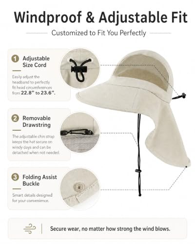 Image of Sun Hat UPF50+, Breathable Wide Brim Bucket Hat Outdoor for Hiking Garden