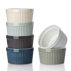 DOWAN Ramekins 4 oz Oven Safe – Creme Brulee Ramekins for Baking, Porcelain Ramekins Oven Safe, Classic Style Souffle Ramekins Bowls, Set of 6, Multi Brown