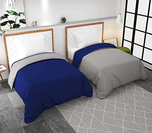 Image of Reversible Plain Glace Cotton Single Bed Quilt Cover /Duvet Cover /Rajai Cover /Blanket Cover with Zipper (60X90 Inches) (Navy Blue, Single)