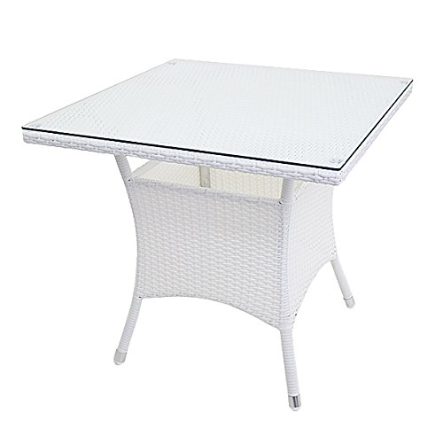 人工ラタンテーブル 強化ガラス 単品 ホワイト 四角テーブル 籐 家具 ファニチャー インテリア おしゃれ リビング table 机 南国 アジアン バリ風 リゾート ホテル ベランダ バルコニー テラス 庭 ガーデン 白 rattan65ttablewhのサムネイル
