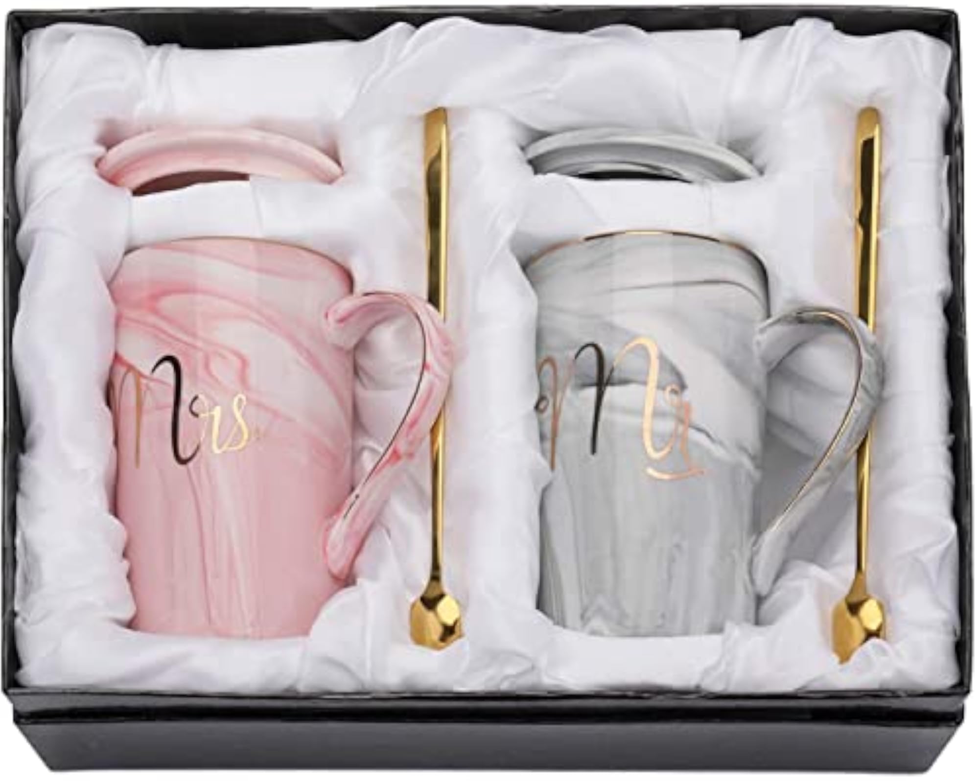 Ceramic Marble Finish Coffee Mug with Lid & Spoon