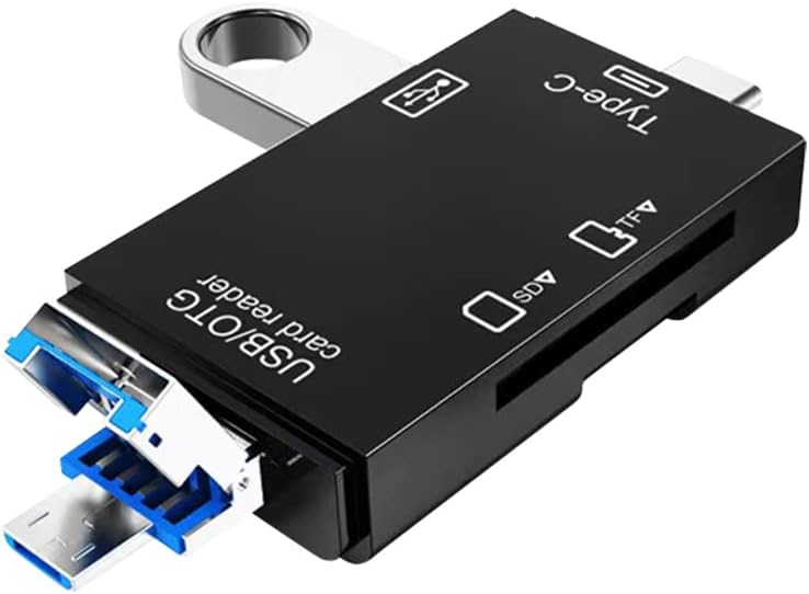 Auanoz 6 in 1 Memory Card Reader USB 2.0 Multifunction Card Reader with Standard USB Male Female, Micro USB and Type-C Connectors for Smartphone/Tablet with OTG Capability