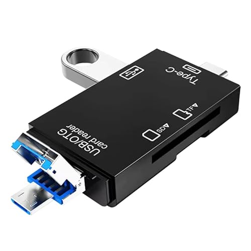 Krzel Lecteur de carte mémoire 6 en 1 USB 2.0 multifonction avec prise USB standard, prise micro USB et ports de type C pour smartphone/tablette avec fonction OTG Cover