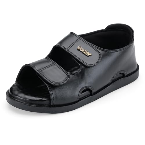 Image of DOCTOR EXTRA SOFT Orthopedic Diabetic Comfortable Dr Sole Footwear Daily Use Casual Wear Stylish Black Cushioned Adjustable Strap Sandals for Men's-Gents &Boy's L-10