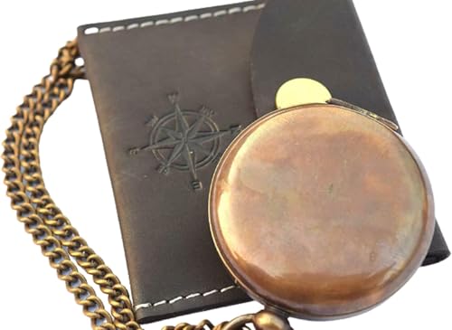 Brújula de latón artesanal con estuche de cuero miniatura 2