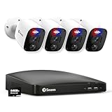 Swann Security Camera System, 1080P Full HD DVR, Wired, 4 Channels 4 Camers, Home/Outdoor, 24/7 Recording, Deterrent Red & Blue Lights, Color Night Vision, Human Vehicle Detection, 446854MQB