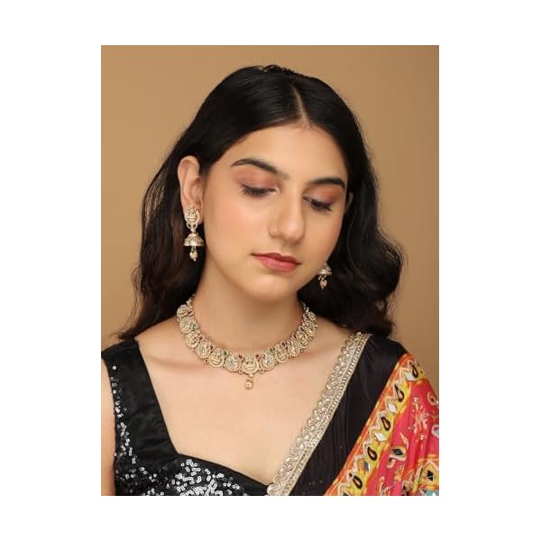 Mansiyaorange Kempu Stone Rajwadi Gold Choker Necklace Jewelry Set For Women - Image 8