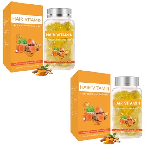 Sérum capilar vitamínico de cúrcuma, aceite de tratamiento capilar para cabello encrespado y dañado, para el crecimiento del cabello, hidratación intensa, para hombres y mujeres (2 pcs)