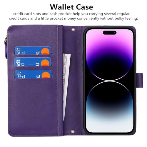 Coque en cuir synthétique violet iCoverCase pour iPhone 15 Pro avec finitions zippées - 6