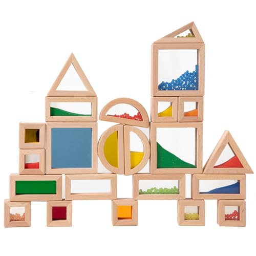 Dinhon 23PCS Sensory Blocks for Toddlers 1-3 & Kids 4-8 - Large Montessori Wooden Building Blocks with Rainbow Colors Stacking Toys for Boys Girls Sensory Play & Preschool Learning Toddler Gift