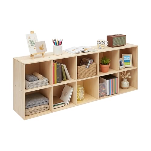 10-Cube Wooden Floor Bookcase and TV Stand