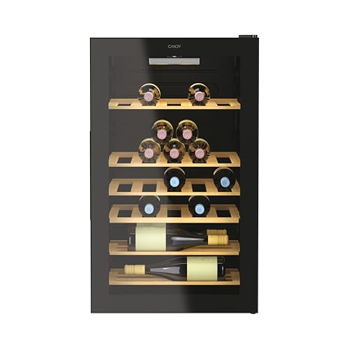 CANDY DiVino, Cantinetta vino a libera installazione 41 bottiglie con porta in vetro e luce LED, compatta e salvaspazio, A×P×L 84,5×54,5×49 cm, Nera – CWC 150 MHF