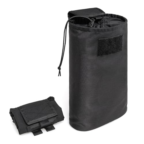TSPRO Black Molle Pouches, Tactical Dump Pouch for Belt, Foldable Rolled Up Drawstring Bag, Durable for Various Outdoor Adventures Including Hiking and Camping