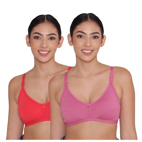 Image of INKURV Everyday Bra for Women's and Girls | Non Padded | Non Wired | Full Coverage Bra in Rich Cotton Fabric - Paris | Combo of 2 |