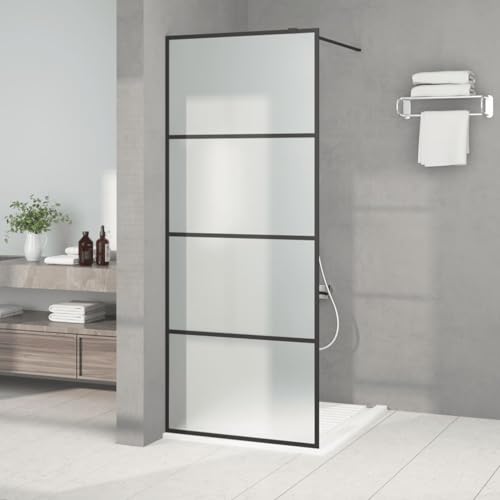 Gecheer Mamparas de Ducha Pantalla,Mampara Ducha Fija de ESG,Mampara de Ducha Frontal Panel Fijo Estilo Industrial Esmerilado Negro 80x195 cm