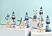 MEANT2TOBE MeantToBe Wooden Lighthouse and Mini Sailboat, Set of 8 - Handmade Nautical Pieces - Ideal for Vintage Home Decor, Beach-Themed Bedrooms, Blue & White - Mini Ornaments for Holiday Season