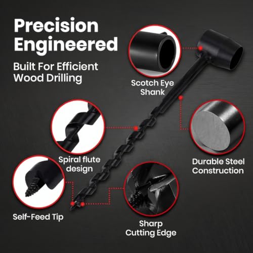 Image of Serplex Hand Auger Wood Drill with Scotch Eye Wood Auger Manual Hand Drill Bit Tool for Camping Bushcraft Outdoor Woodworking Manual Hole Cutting